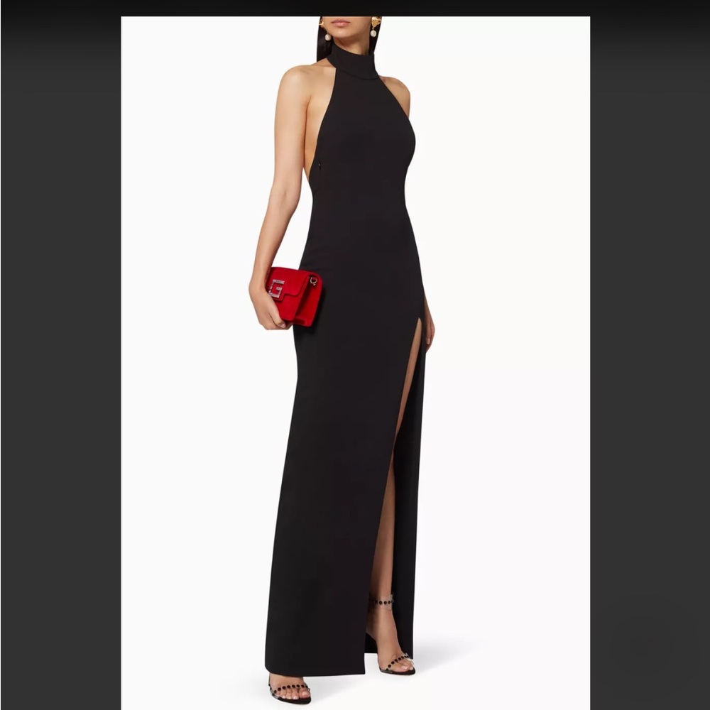 Solace London Black Inaya stretch-crepe halterneck gown size 6